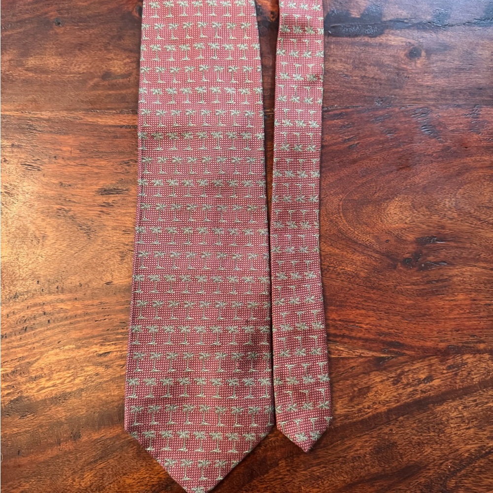 Tommy Bahama Red and Green Silk Tie with Geometric Pattern